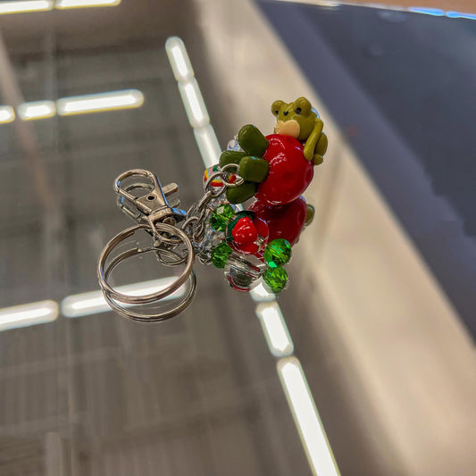 Frog Hugging A Strawberry Clay Keychain