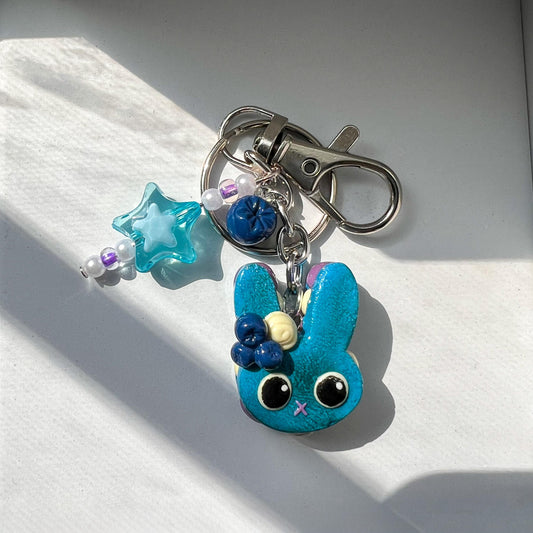 Blueberries and Cream Bunny Macaroon Keychain