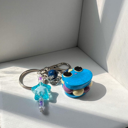 Blueberries and Cream Frog Macaroon Keychain