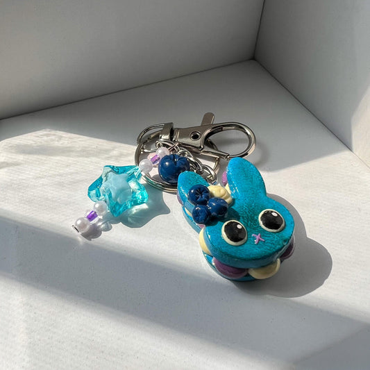 Blueberries and Cream Bunny Macaroon Keychain